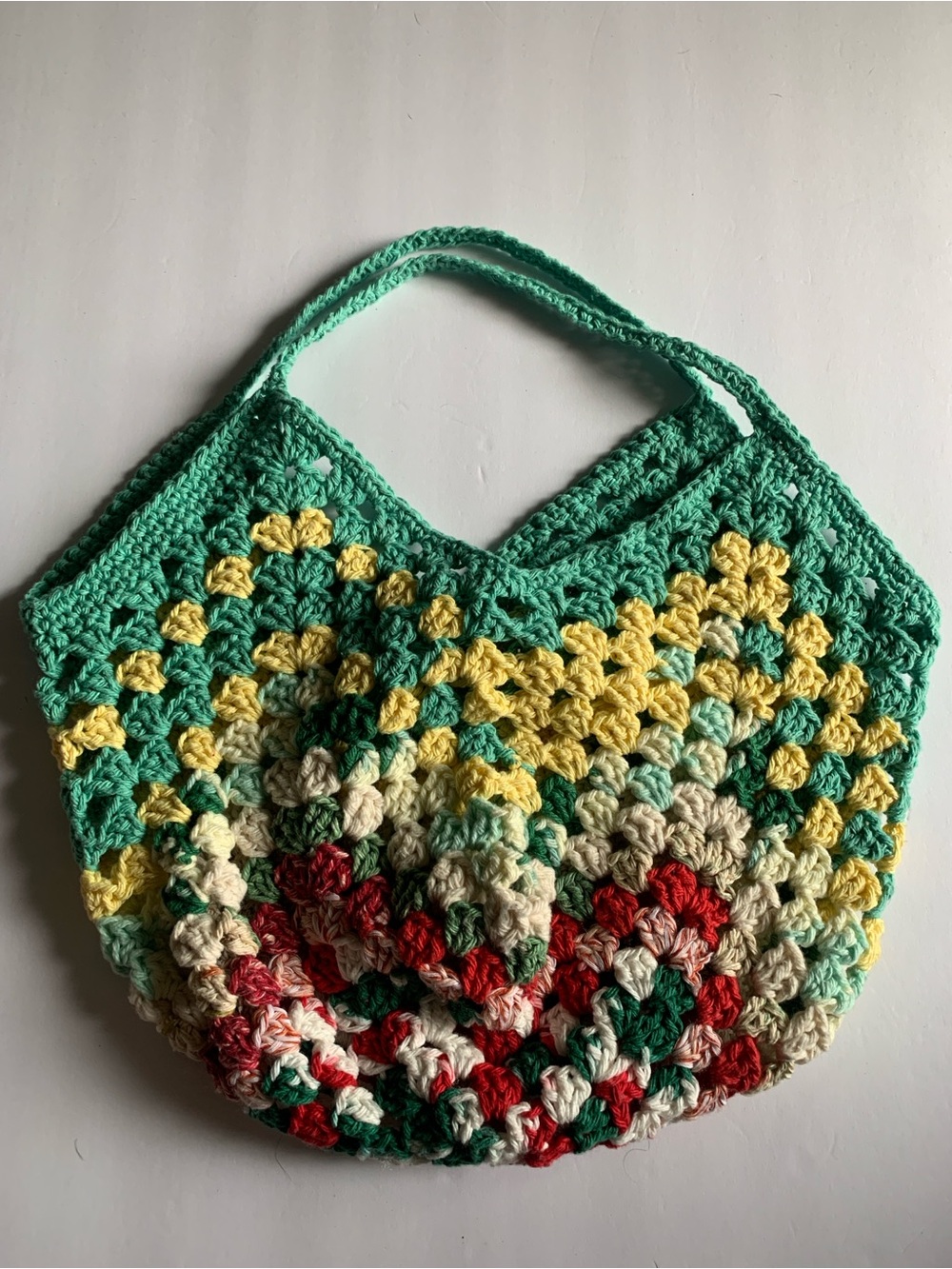 Handmade Crochet Multicolor Women’s Tote Bag - Green, Yellow, Red